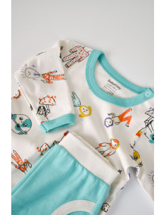 UP-BC-CSY2008-3,Set bluzita cu maneca lunga si panataloni lungi, 100% bumbac organic, BabyCosy, Verde 2
