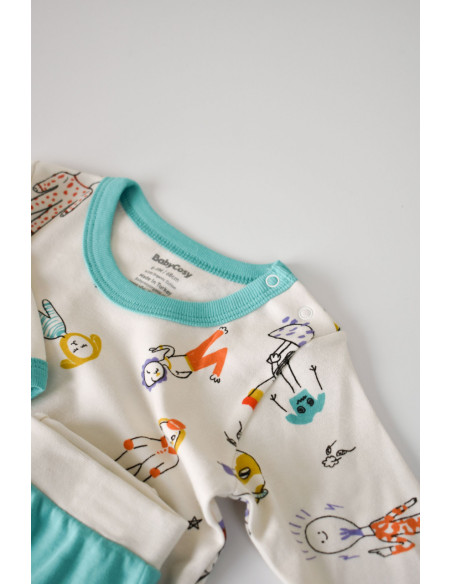 UP-BC-CSY2008-3,Set bluzita cu maneca lunga si panataloni lungi, 100% bumbac organic, BabyCosy, Verde