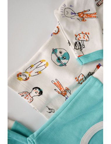 UP-BC-CSY2008-3,Set bluzita cu maneca lunga si panataloni lungi, 100% bumbac organic, BabyCosy, Verde