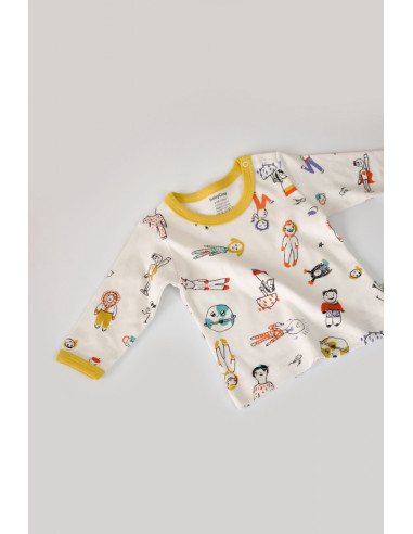 UP-BC-CSY2009-3,Set bluzita cu maneca lunga si panataloni lungi, 100% bumbac organic, BabyCosy, Galben