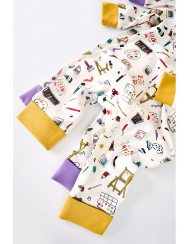 UP-BC-CSY5808-3,Set 2 salopetele cu maneca lunga si panataloni lungi cu fermoar - 100%bumbac organic - Galben si Mov, Baby Cosy