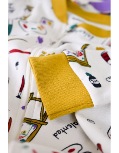 UP-BC-CSY5808-3,Set 2 salopetele cu maneca lunga si panataloni lungi cu fermoar - 100%bumbac organic - Galben si Mov, Baby Cosy