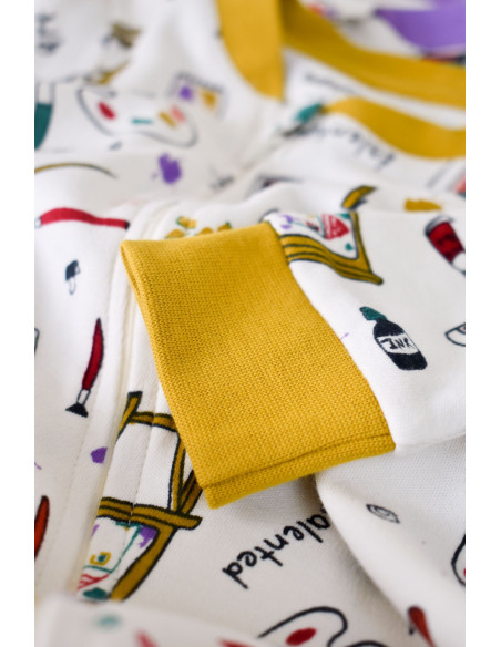 UP-BC-CSY5808-3,Set 2 salopetele cu maneca lunga si panataloni lungi cu fermoar - 100%bumbac organic - Galben si Mov, Baby Cosy