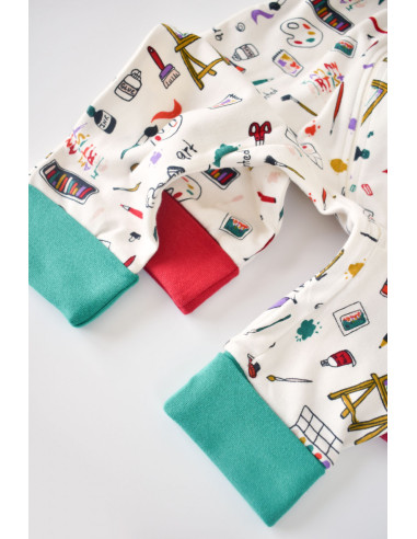 UP-BC-CSY5809-3,Set 2 salopetele cu maneca lunga si panataloni lungi cu fermoar - 100%bumbac organic - Rosu si Verde, Baby Cosy