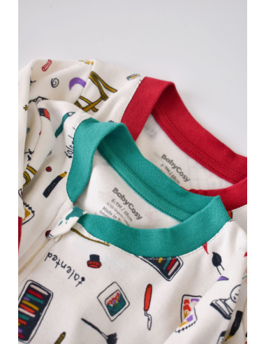 UP-BC-CSY5809-3,Set 2 salopetele cu maneca lunga si panataloni lungi cu fermoar - 100%bumbac organic - Rosu si Verde, Baby Cosy