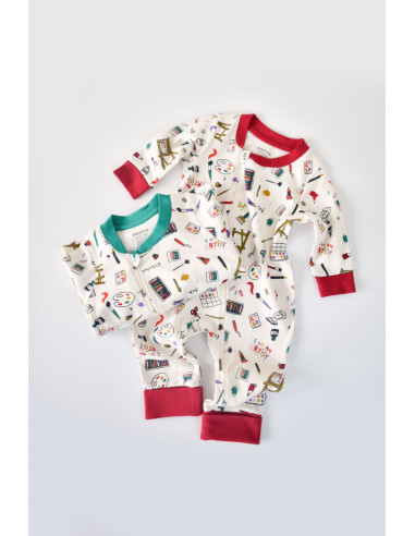 UP-BC-CSY5809-3,Set 2 salopetele cu maneca lunga si panataloni lungi cu fermoar - 100%bumbac organic - Rosu si Verde, Baby Cosy