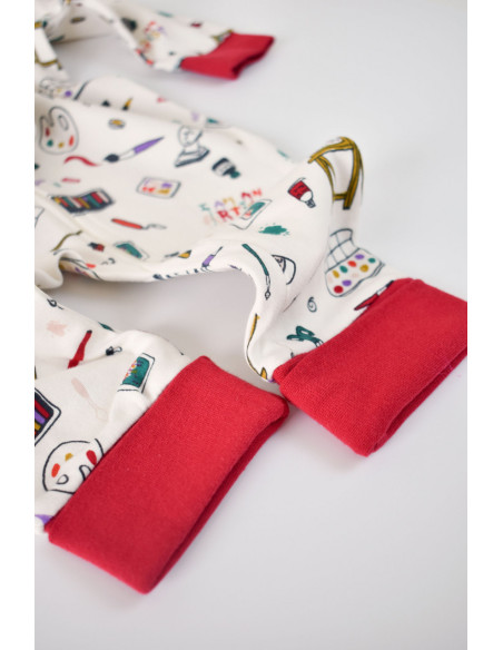 UP-BC-CSY5809-3,Set 2 salopetele cu maneca lunga si panataloni lungi cu fermoar - 100%bumbac organic - Rosu si Verde, Baby Cosy