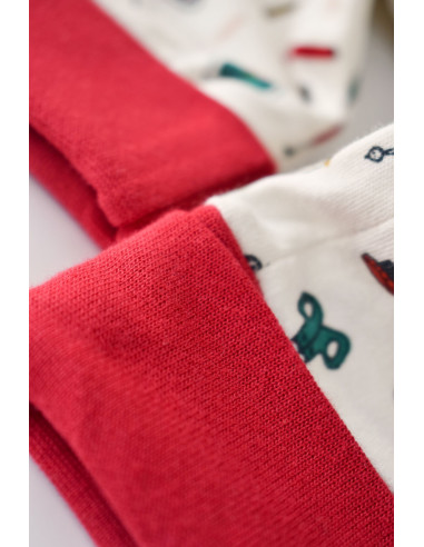 UP-BC-CSY5809-3,Set 2 salopetele cu maneca lunga si panataloni lungi cu fermoar - 100%bumbac organic - Rosu si Verde, Baby Cosy