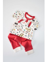 UP-BC-CSY2004-3,Set bluzita cu maneca lunga si nasturei si panataloni lungi, 100% bumbac organic, BabyCosy, Rosu