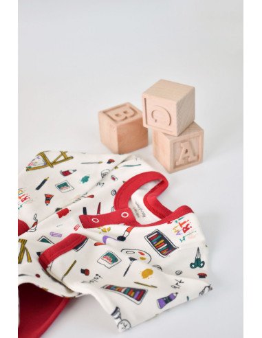 UP-BC-CSY2004-3,Set bluzita cu maneca lunga si nasturei si panataloni lungi, 100% bumbac organic, BabyCosy, Rosu