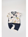 UP-BC-CSY2005-3,Set bluzita cu maneca lunga si nasturei si panataloni lungi, 100% bumbac organic, BabyCosy, Bleumarin