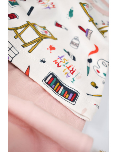 UP-BC-CSY2006-3,Set bluzita cu maneca lunga si nasturei si panataloni lungi, 100% bumbac organic, BabyCosy, Pudra