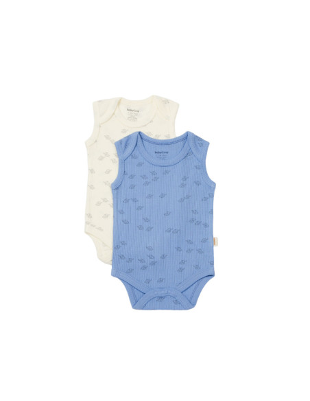 UP-BC-CSYM11115-0,Set 2 body-uri fara maneci Printed, BabyCosy, 50% modal+50% bumbac, Ecru/Lavanda