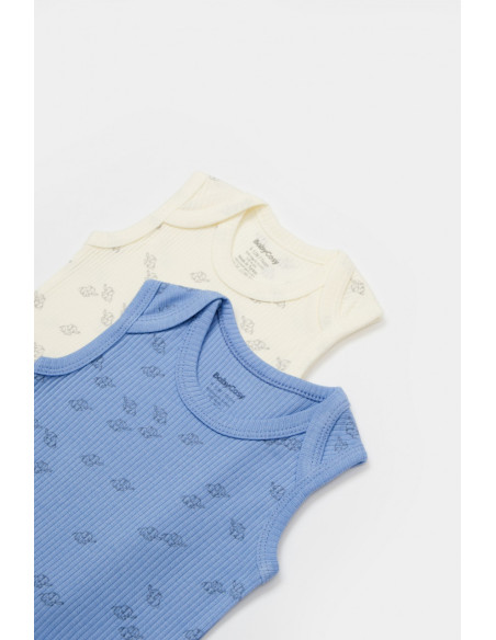UP-BC-CSYM11115-0,Set 2 body-uri fara maneci Printed, BabyCosy, 50% modal+50% bumbac, Ecru/Lavanda