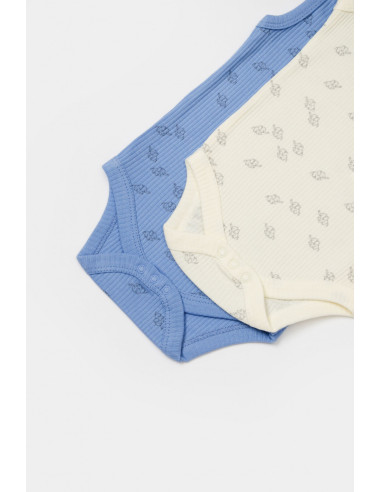UP-BC-CSYM11115-0,Set 2 body-uri fara maneci Printed, BabyCosy, 50% modal+50% bumbac, Ecru/Lavanda