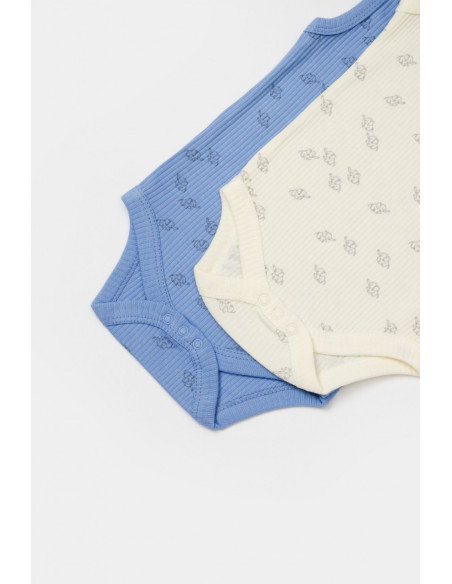 UP-BC-CSYM11115-0,Set 2 body-uri fara maneci Printed, BabyCosy, 50% modal+50% bumbac, Ecru/Lavanda