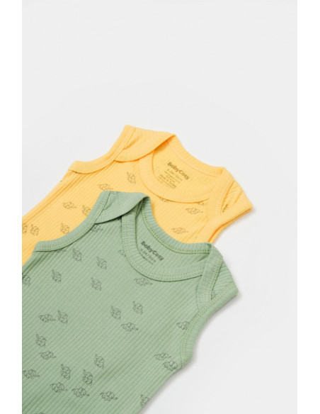 UP-BC-CSYM11116-0,Set 2 body-uri fara maneci Printed, BabyCosy, 50% modal+50% bumbac, Lamaie/Verde (Marime: 0-3 Luni)