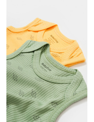UP-BC-CSYM11116-0,Set 2 body-uri fara maneci Printed, BabyCosy, 50% modal+50% bumbac, Lamaie/Verde (Marime: 0-3 Luni)