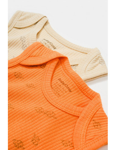 UP-BC-CSYM11117-0,Set 2 body-uri fara maneci Printed, BabyCosy, 50% modal+50% bumbac, Stone/Apricot (Marime: 0-3 Luni)