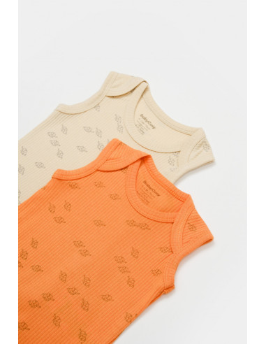 UP-BC-CSYM11117-0,Set 2 body-uri fara maneci Printed, BabyCosy, 50% modal+50% bumbac, Stone/Apricot (Marime: 0-3 Luni)