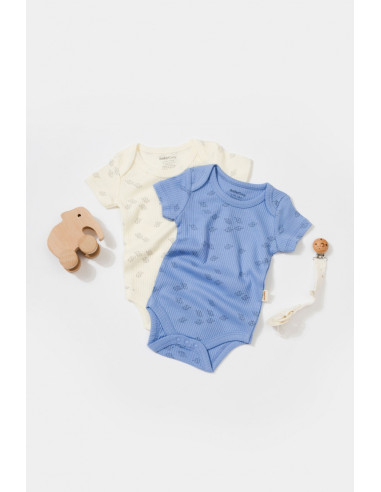 UP-BC-CSYM11215-0,Set 2 body-uri Printed, BabyCosy, 50% modal+50% bumbac, Ecru/Lavanda (Marime: 0-3 Luni)
