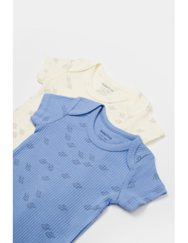 UP-BC-CSYM11215-0,Set 2 body-uri Printed, BabyCosy, 50% modal+50% bumbac, Ecru/Lavanda (Marime: 0-3 Luni)