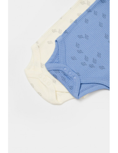 UP-BC-CSYM11215-0,Set 2 body-uri Printed, BabyCosy, 50% modal+50% bumbac, Ecru/Lavanda (Marime: 0-3 Luni)