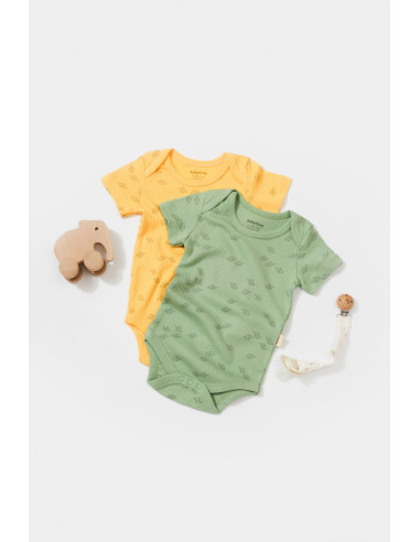 UP-BC-CSYM11216-0,Set 2 body-uri Printed, BabyCosy, 50% modal+50% bumbac, Lamaie/Verde (Marime: 0-3 Luni)