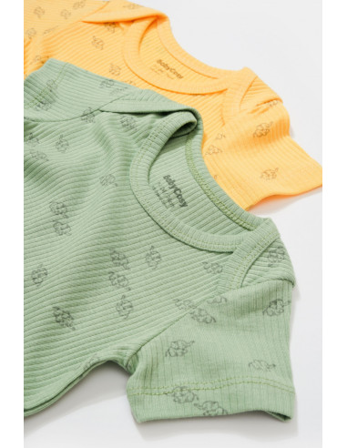 UP-BC-CSYM11216-0,Set 2 body-uri Printed, BabyCosy, 50% modal+50% bumbac, Lamaie/Verde (Marime: 0-3 Luni)