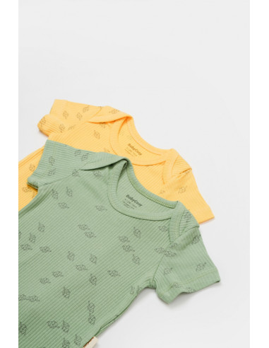 UP-BC-CSYM11216-0,Set 2 body-uri Printed, BabyCosy, 50% modal+50% bumbac, Lamaie/Verde (Marime: 0-3 Luni)