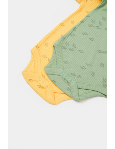 UP-BC-CSYM11216-0,Set 2 body-uri Printed, BabyCosy, 50% modal+50% bumbac, Lamaie/Verde (Marime: 0-3 Luni)