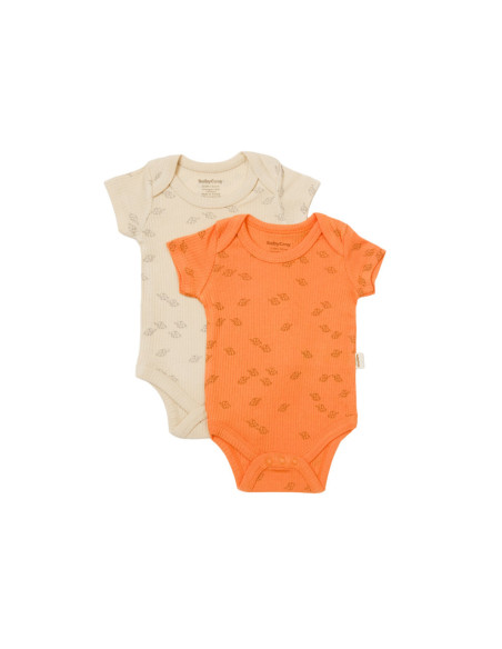 UP-BC-CSYM11217-0,Set 2 body-uri Printed, BabyCosy, 50% modal+50% bumbac, Stone/Apricot (Marime: 0-3 Luni)