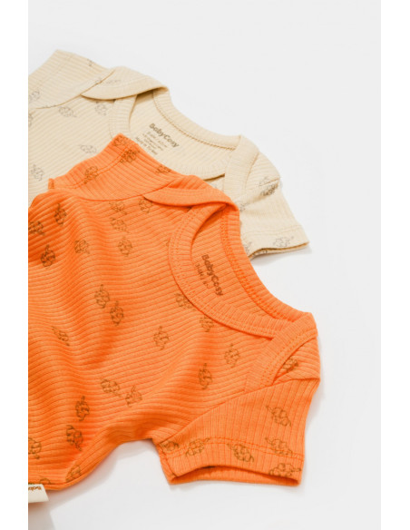 UP-BC-CSYM11217-0,Set 2 body-uri Printed, BabyCosy, 50% modal+50% bumbac, Stone/Apricot (Marime: 0-3 Luni)