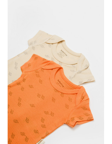 UP-BC-CSYM11217-0,Set 2 body-uri Printed, BabyCosy, 50% modal+50% bumbac, Stone/Apricot (Marime: 0-3 Luni)
