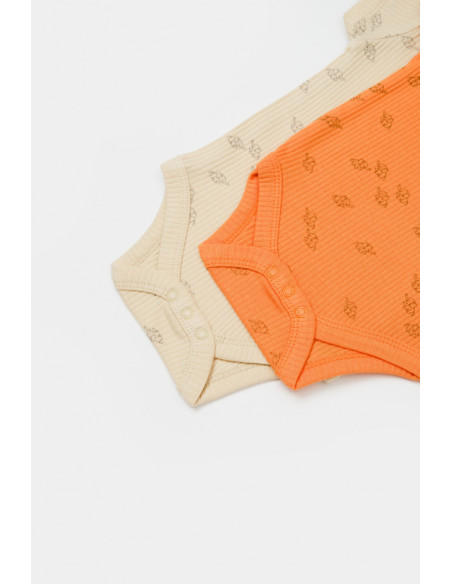 UP-BC-CSYM11217-0,Set 2 body-uri Printed, BabyCosy, 50% modal+50% bumbac, Stone/Apricot (Marime: 0-3 Luni)
