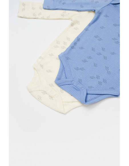 UP-BC-CSYM11315-0,Set 2 body-uri cu maneca lunga Printed, BabyCosy, 50% modal+50% bumbac, Ecru/Lavanda (Marime: 0-3 Luni)