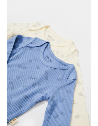 UP-BC-CSYM11315-0,Set 2 body-uri cu maneca lunga Printed, BabyCosy, 50% modal+50% bumbac, Ecru/Lavanda (Marime: 0-3 Luni)