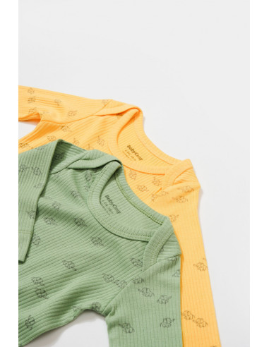 UP-BC-CSYM11316-0,Set 2 body-uri cu maneca lunga Printed, BabyCosy, 50% modal+50% bumbac, Lamaie/Verde (Marime: 0-3 Luni)