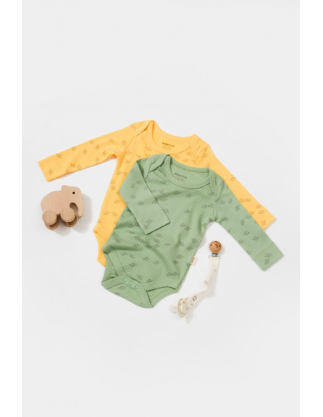 UP-BC-CSYM11316-0,Set 2 body-uri cu maneca lunga Printed, BabyCosy, 50% modal+50% bumbac, Lamaie/Verde (Marime: 0-3 Luni)