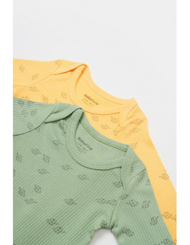 UP-BC-CSYM11316-0,Set 2 body-uri cu maneca lunga Printed, BabyCosy, 50% modal+50% bumbac, Lamaie/Verde (Marime: 0-3 Luni)
