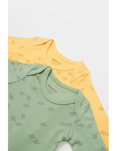 UP-BC-CSYM11316-0,Set 2 body-uri cu maneca lunga Printed, BabyCosy, 50% modal+50% bumbac, Lamaie/Verde (Marime: 0-3 Luni)