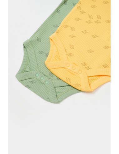 UP-BC-CSYM11316-0,Set 2 body-uri cu maneca lunga Printed, BabyCosy, 50% modal+50% bumbac, Lamaie/Verde (Marime: 0-3 Luni)