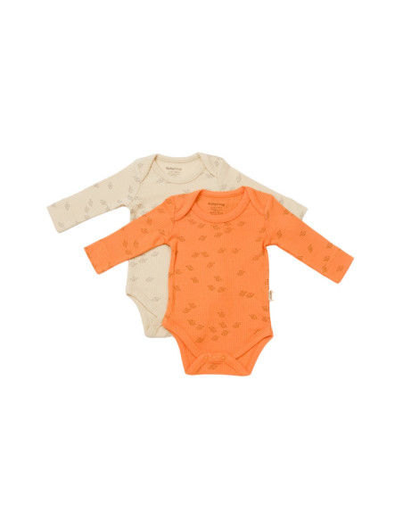 UP-BC-CSYM11317-0,Set 2 body-uri cu maneca lunga Printed, BabyCosy, 50% modal+50% bumbac, Stone/Apricot (Marime: 0-3 Luni)
