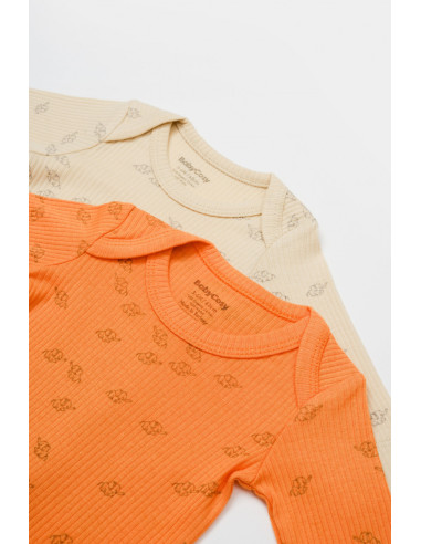 UP-BC-CSYM11317-0,Set 2 body-uri cu maneca lunga Printed, BabyCosy, 50% modal+50% bumbac, Stone/Apricot (Marime: 0-3 Luni)