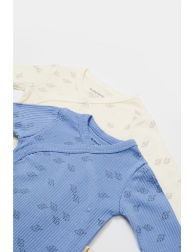 UP-BC-CSYM11318-0,Set 2 body-uri petrecute Printed, BabyCosy, 50% modal+50% bumbac, Ecru/Lavanda (Marime: 0-3 Luni)
