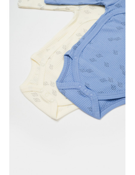 UP-BC-CSYM11318-0,Set 2 body-uri petrecute Printed, BabyCosy, 50% modal+50% bumbac, Ecru/Lavanda (Marime: 0-3 Luni)