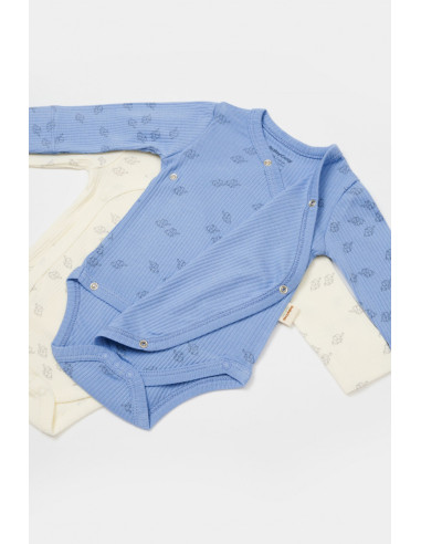 UP-BC-CSYM11318-0,Set 2 body-uri petrecute Printed, BabyCosy, 50% modal+50% bumbac, Ecru/Lavanda (Marime: 0-3 Luni)