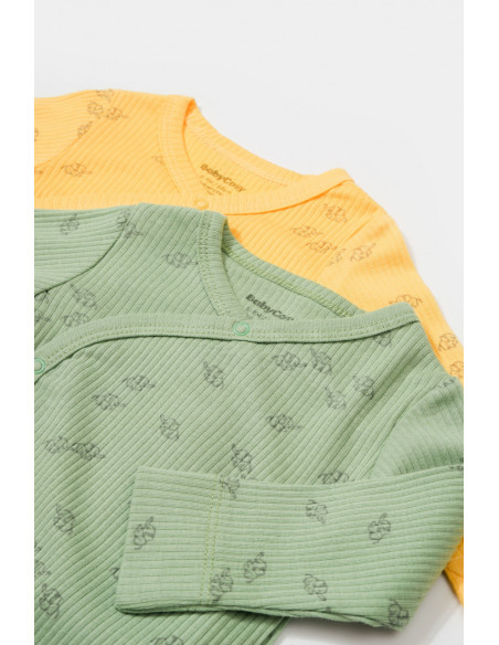 UP-BC-CSYM11319-0,Set 2 body-uri petrecute Printed, BabyCosy, 50% modal+50% bumbac, Lamaie/Verde (Marime: 0-3 Luni)
