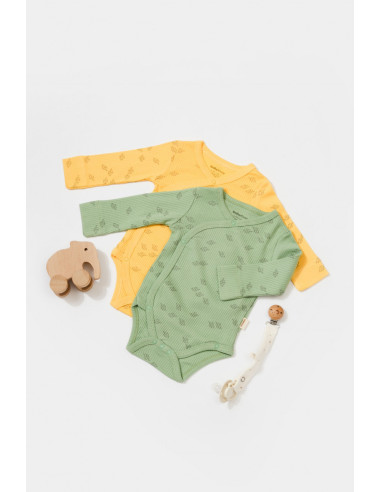 UP-BC-CSYM11319-0,Set 2 body-uri petrecute Printed, BabyCosy, 50% modal+50% bumbac, Lamaie/Verde (Marime: 0-3 Luni)