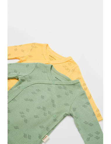 UP-BC-CSYM11319-0,Set 2 body-uri petrecute Printed, BabyCosy, 50% modal+50% bumbac, Lamaie/Verde (Marime: 0-3 Luni)